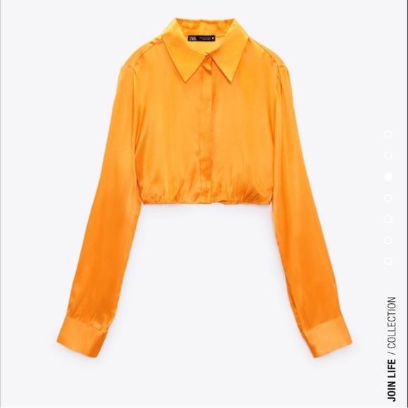 Zara Satin Effect Orange Crop Shirt - Picture 2 of 9
